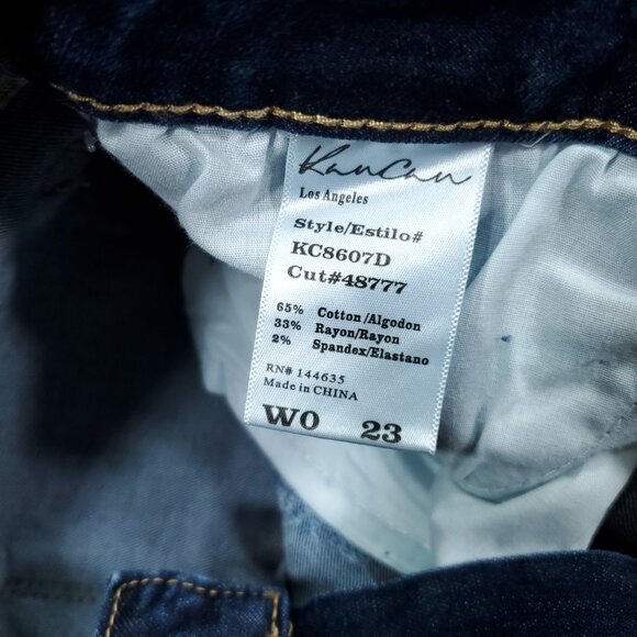 Kancan Dark Wash Blue High Rise Fray Hem Jean Denim Shorts Size 0 23 Stretch - Picture 6 of 6
